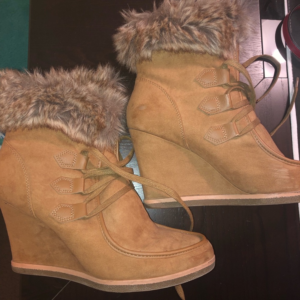 Merona fur wedge booties